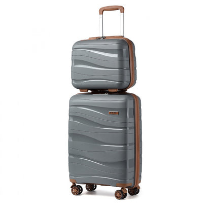 Kono 14/20 Inch Lightweight Polypropylene Hard Shell 2 Piece Suitcase Set With TSA Lock And Vanity Case (K2094L) - Grey & Brown