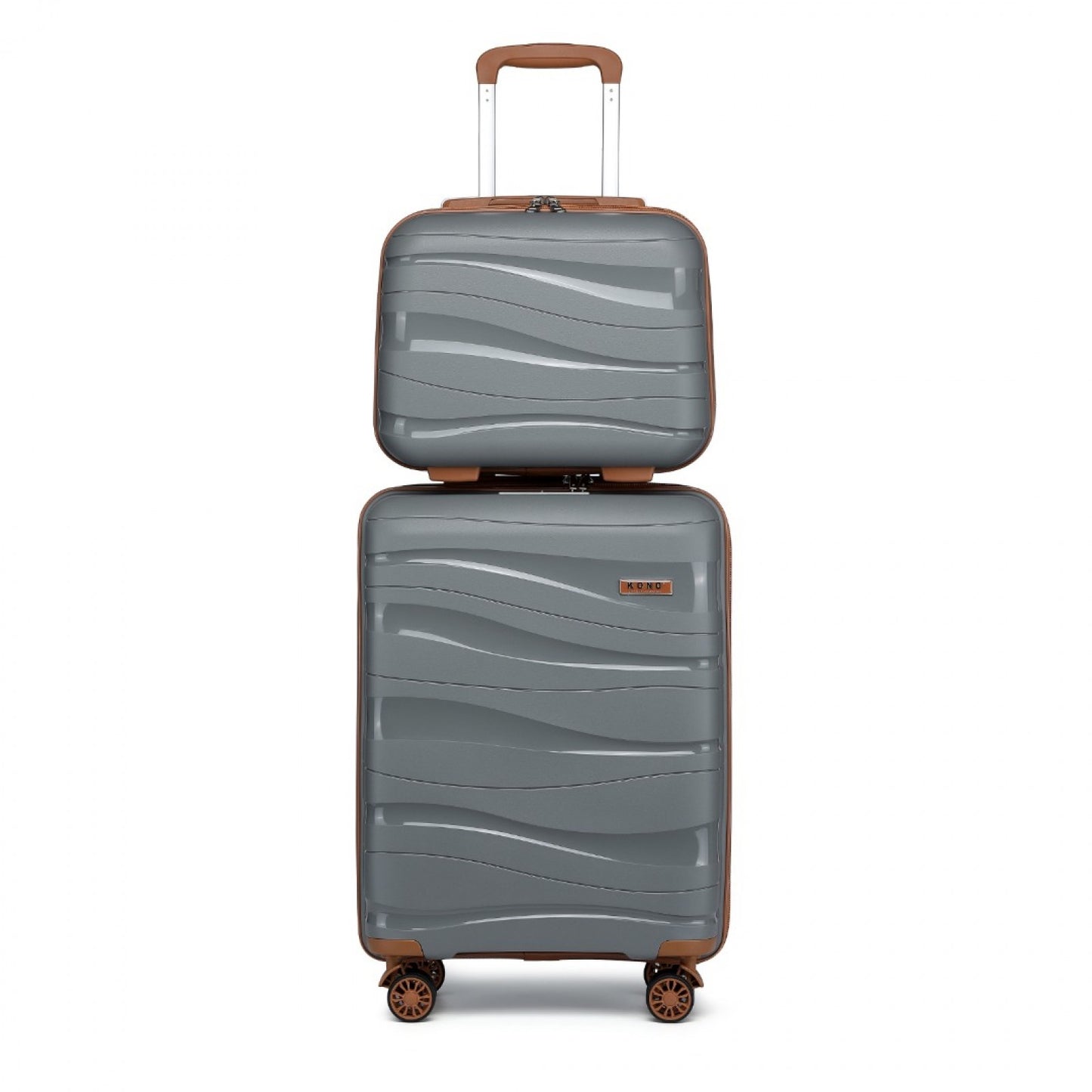 Kono 14/20 Inch Lightweight Polypropylene Hard Shell 2 Piece Suitcase Set With TSA Lock And Vanity Case (K2094L) - Grey & Brown