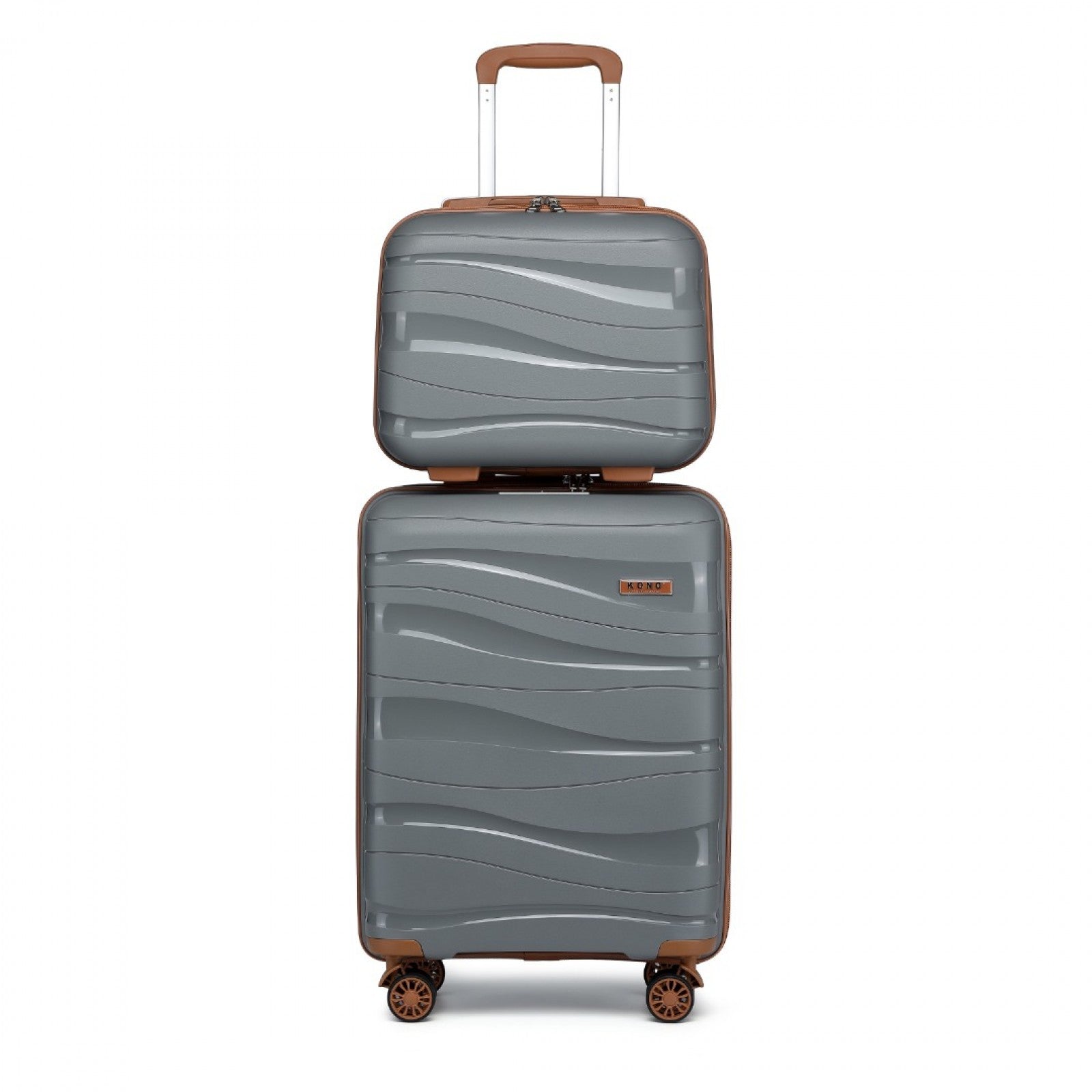 Kono 14/20 Inch Lightweight Polypropylene Hard Shell 2 Piece Suitcase Set With TSA Lock And Vanity Case (K2094L) - Grey & Brown
