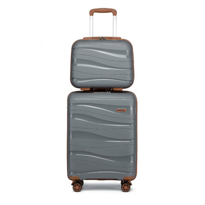 Kono 14/20 Inch Lightweight Polypropylene Hard Shell 2 Piece Suitcase Set With TSA Lock And Vanity Case (K2094L) - Grey & Brown
