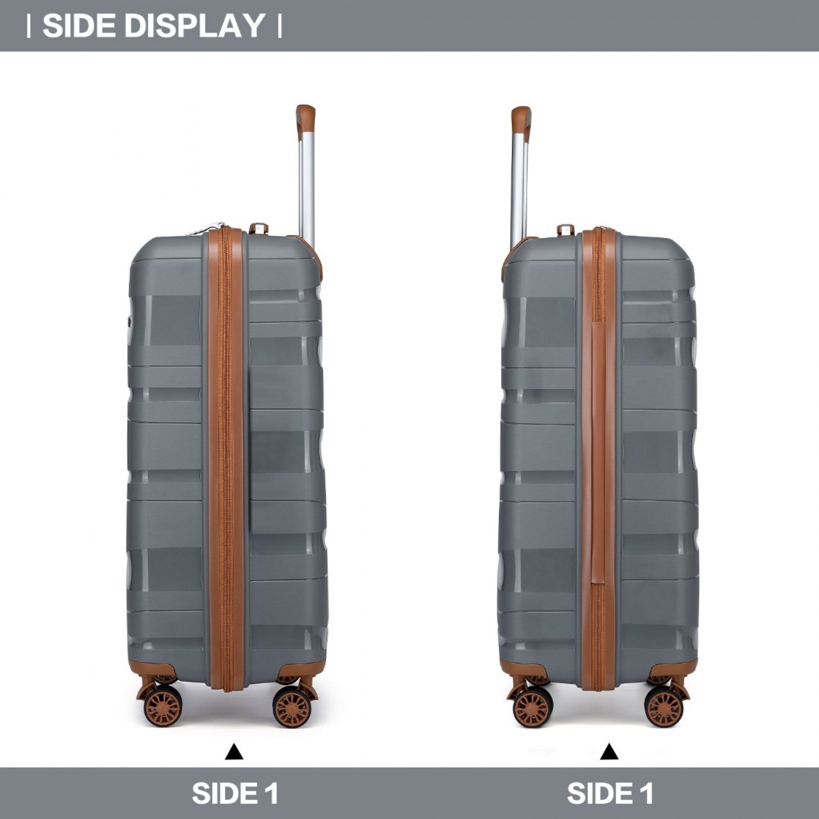 Kono 14/20 Inch Lightweight Polypropylene Hard Shell 2 Piece Suitcase Set With TSA Lock And Vanity Case (K2094L) - Grey & Brown