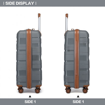 Kono 14/20 Inch Lightweight Polypropylene Hard Shell 2 Piece Suitcase Set With TSA Lock And Vanity Case (K2094L) - Grey & Brown