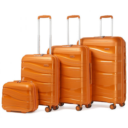 Kono Lightweight Polypropylene Hard Shell 4 Piece Suitcase Set With TSA Lock And Vanity Case (K2094L) - Orange