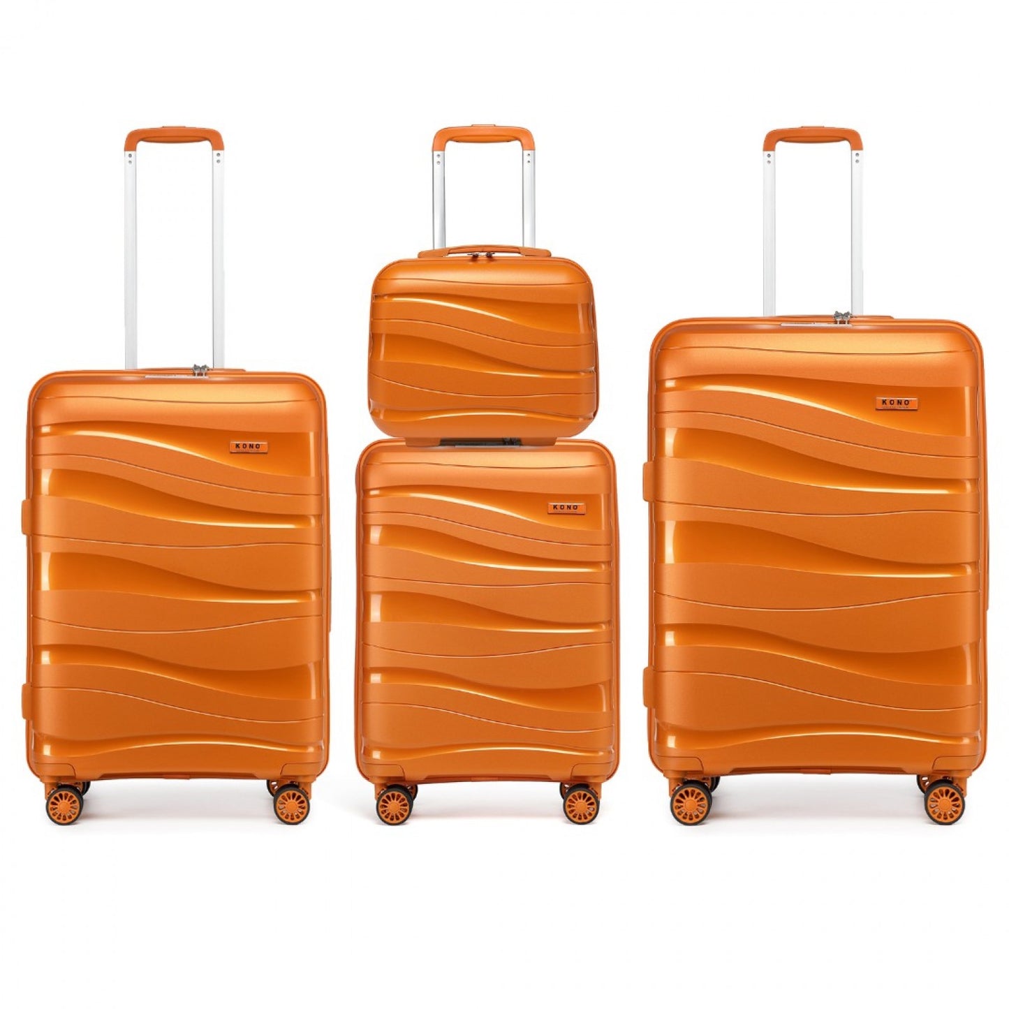 Kono Lightweight Polypropylene Hard Shell 4 Piece Suitcase Set With TSA Lock And Vanity Case (K2094L) - Orange