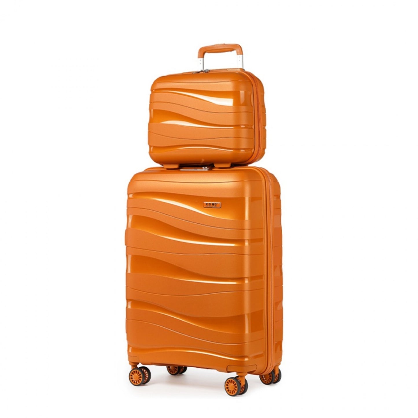 Kono 14/20 Inch Lightweight Polypropylene Hard Shell 2 Piece Suitcase Set With TSA Lock And Vanity Case (K2094L) - Orange