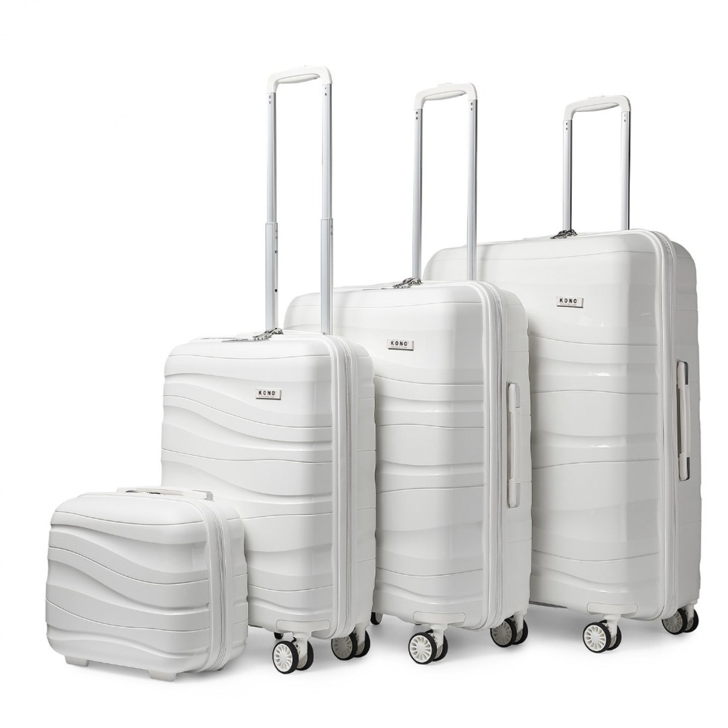Kono Lightweight Polypropylene Hard Shell 4 Piece Suitcase Set With TSA Lock And Vanity Case (K2094L) - Cream White