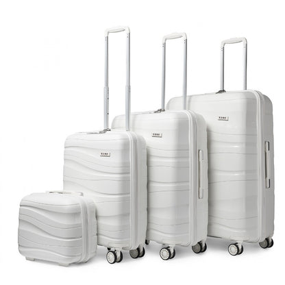 Kono Lightweight Polypropylene Hard Shell 4 Piece Suitcase Set With TSA Lock And Vanity Case (K2094L) - Cream White