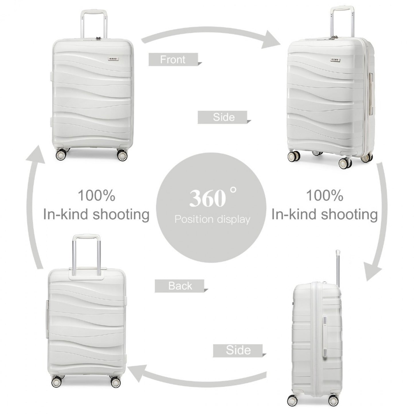 Kono Lightweight Polypropylene Hard Shell 4 Piece Suitcase Set With TSA Lock And Vanity Case (K2094L) - Cream White