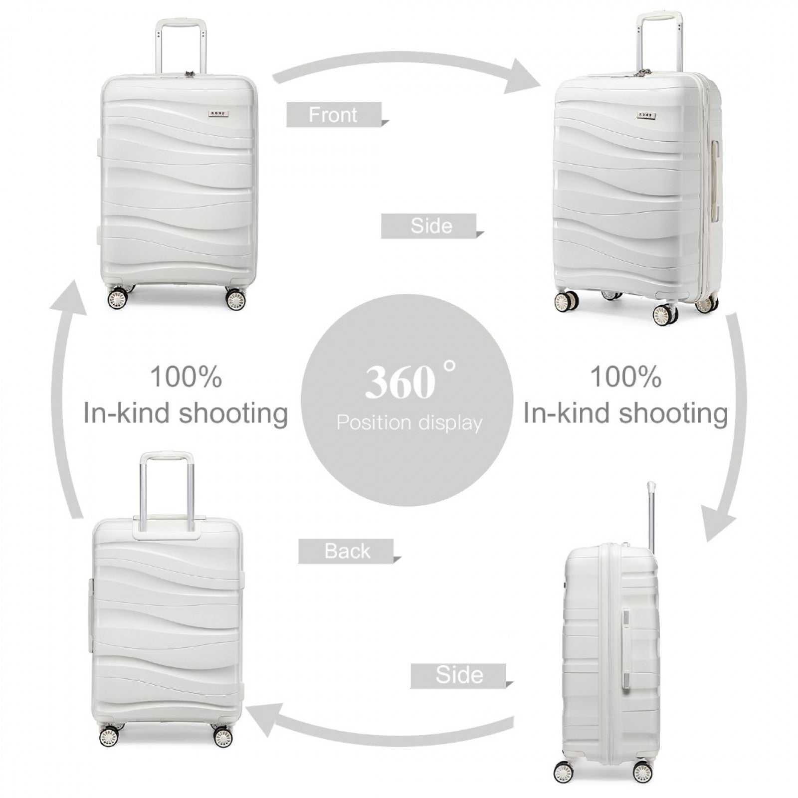 Kono Lightweight Polypropylene Hard Shell 4 Piece Suitcase Set With TSA Lock And Vanity Case (K2094L) - Cream White