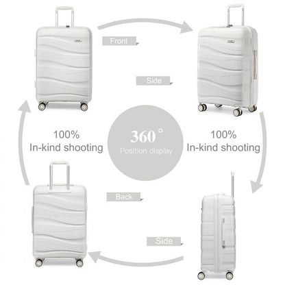 Kono Lightweight Polypropylene Hard Shell 4 Piece Suitcase Set With TSA Lock And Vanity Case (K2094L) - Cream White