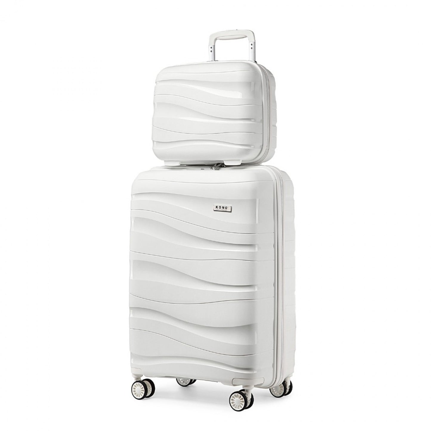 Kono 14/20 Inch Lightweight Polypropylene Hard Shell 2 Piece Suitcase Set With TSA Lock And Vanity Case (K2094L) - Cream White