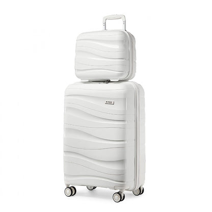 Kono 14/20 Inch Lightweight Polypropylene Hard Shell 2 Piece Suitcase Set With TSA Lock And Vanity Case (K2094L) - Cream White