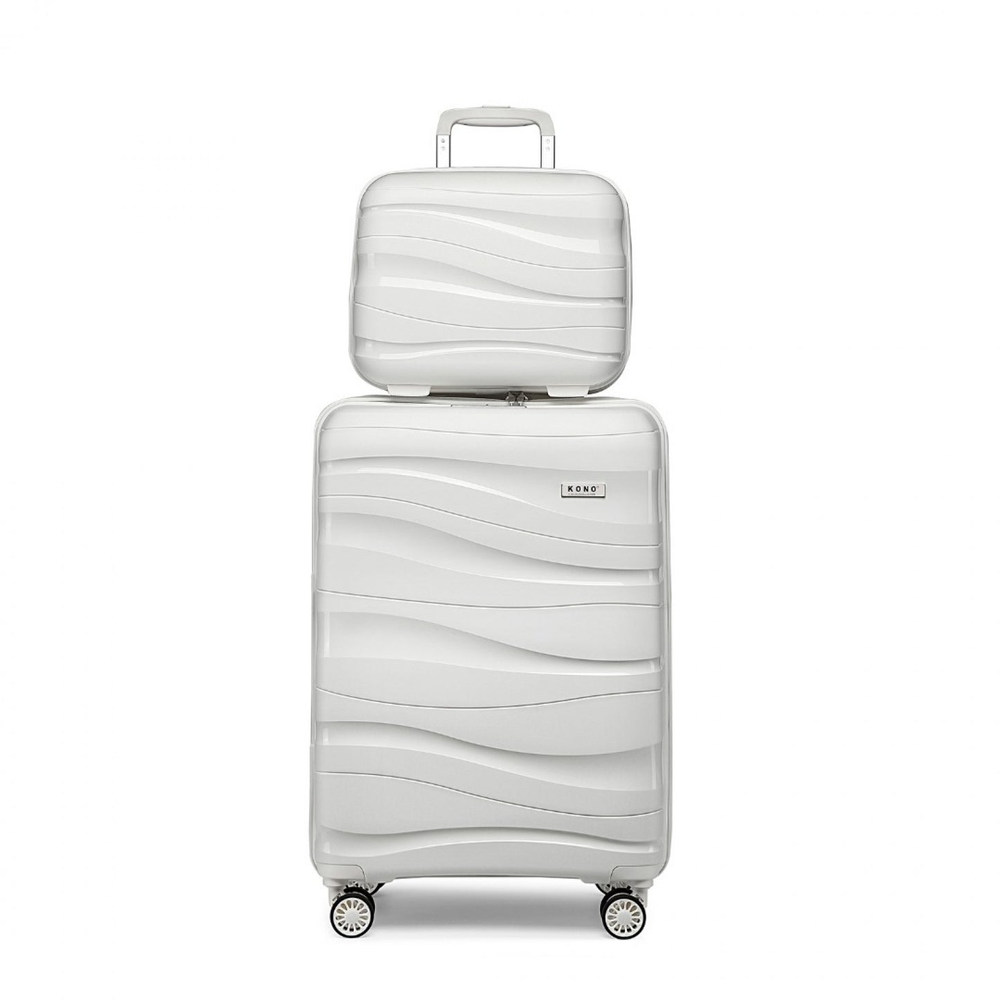 Kono 14/20 Inch Lightweight Polypropylene Hard Shell 2 Piece Suitcase Set With TSA Lock And Vanity Case (K2094L) - Cream White