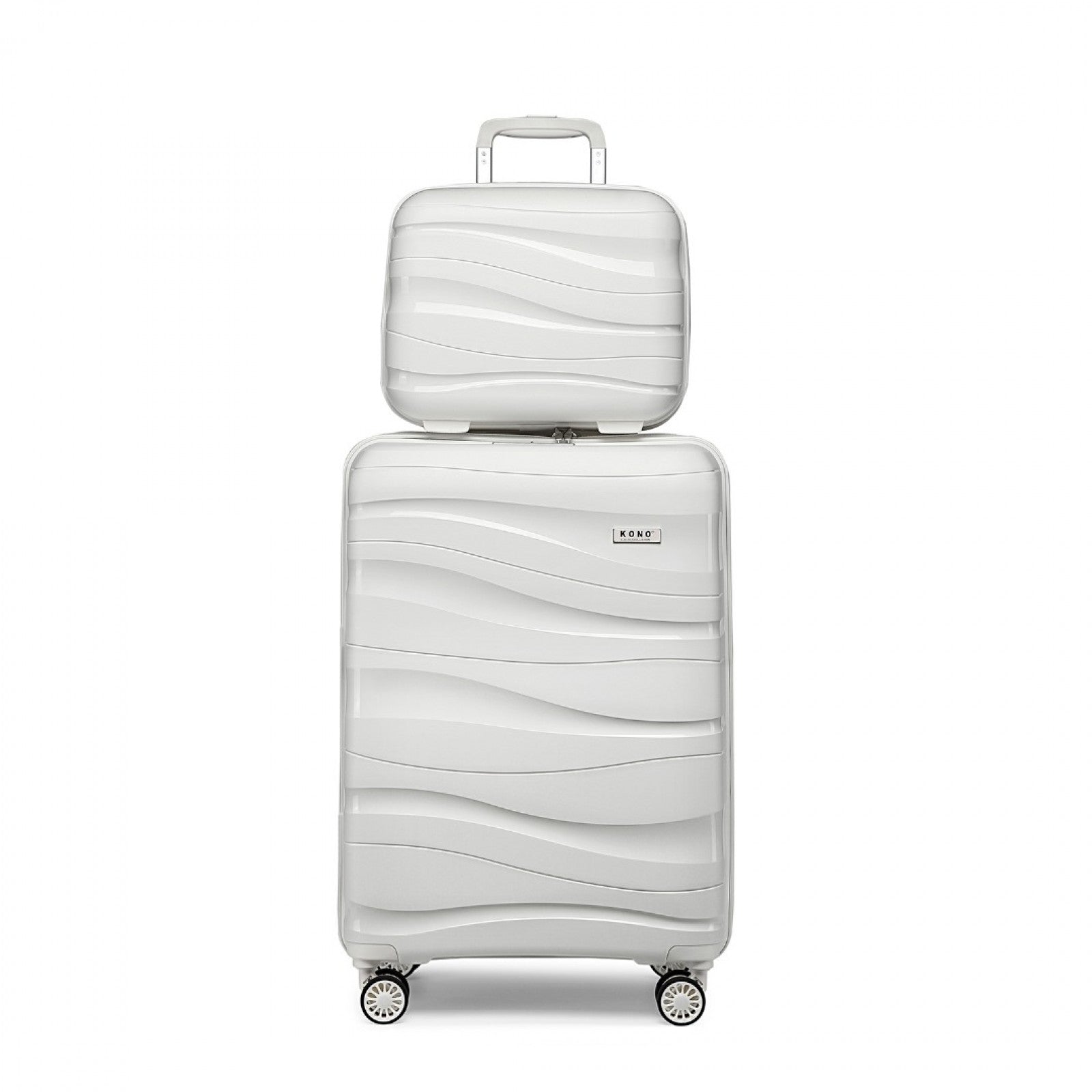 Kono 14/20 Inch Lightweight Polypropylene Hard Shell 2 Piece Suitcase Set With TSA Lock And Vanity Case (K2094L) - Cream White