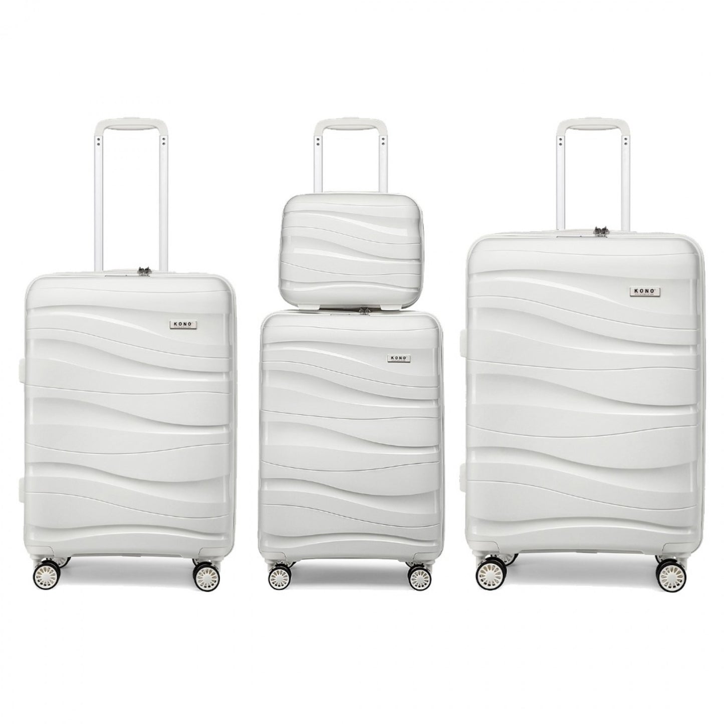 Kono Lightweight Polypropylene Hard Shell 4 Piece Suitcase Set With TSA Lock And Vanity Case (K2094L) - Cream White