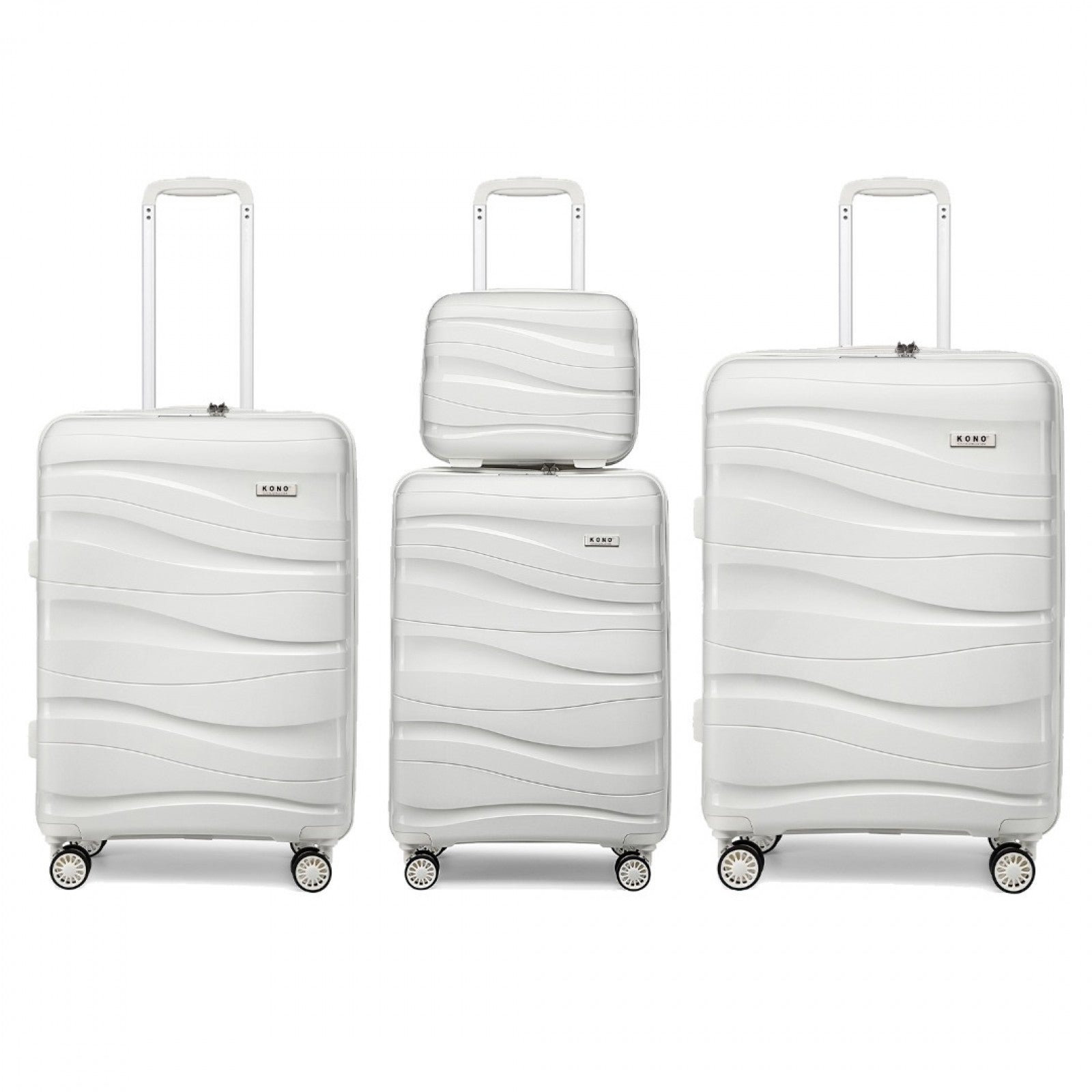 Kono Lightweight Polypropylene Hard Shell 4 Piece Suitcase Set With TSA Lock And Vanity Case (K2094L) - Cream White