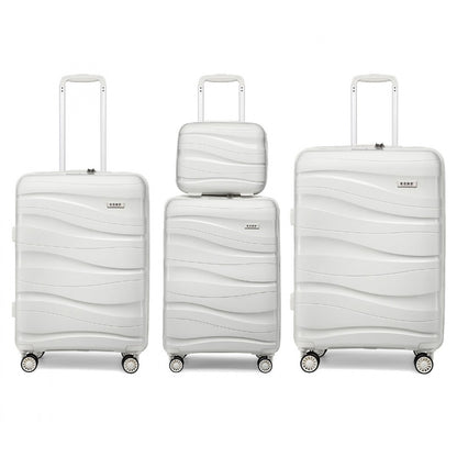 Kono Lightweight Polypropylene Hard Shell 4 Piece Suitcase Set With TSA Lock And Vanity Case (K2094L) - Cream White