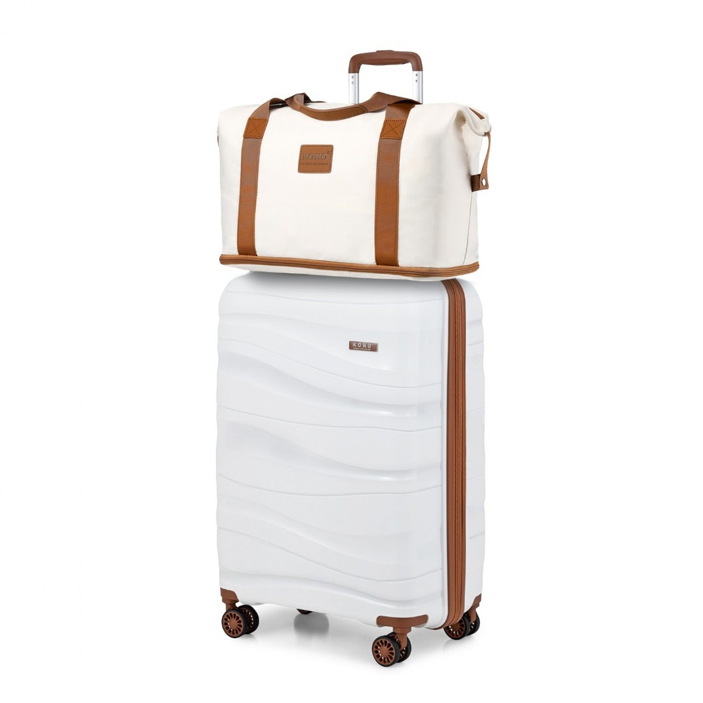 Kono 20 Inch Polypropylene Cabin Size Suitcase 3 Piece Travel Set with Weekend Bag and Toiletry Bag (K2094L+EA2212) - Cream