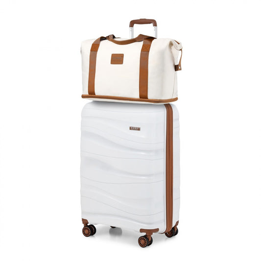 Kono 20 Inch Polypropylene Cabin Size Suitcase 3 Piece Travel Set with Weekend Bag and Toiletry Bag (K2094L+EA2212) - Cream