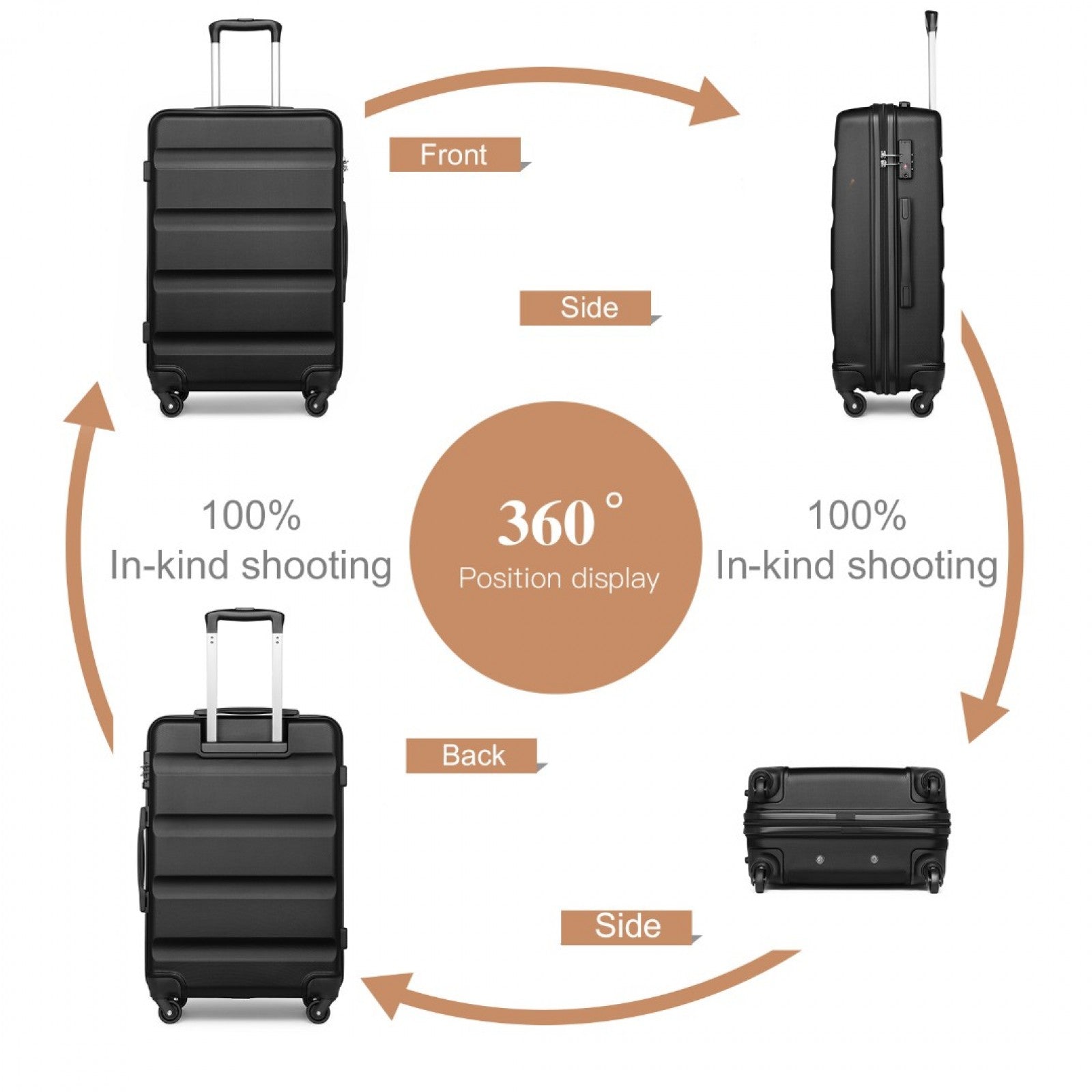 Kono Suitcase Streamlined Lightweight ABS Hardshell with Secure TSA Lock (K2191L) - Black