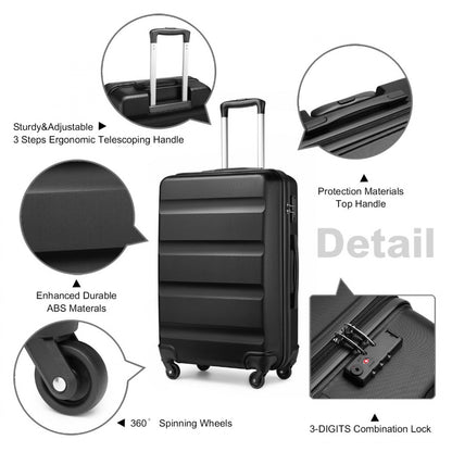 Kono Suitcase Streamlined Lightweight ABS Hardshell with Secure TSA Lock (K2191L) - Black