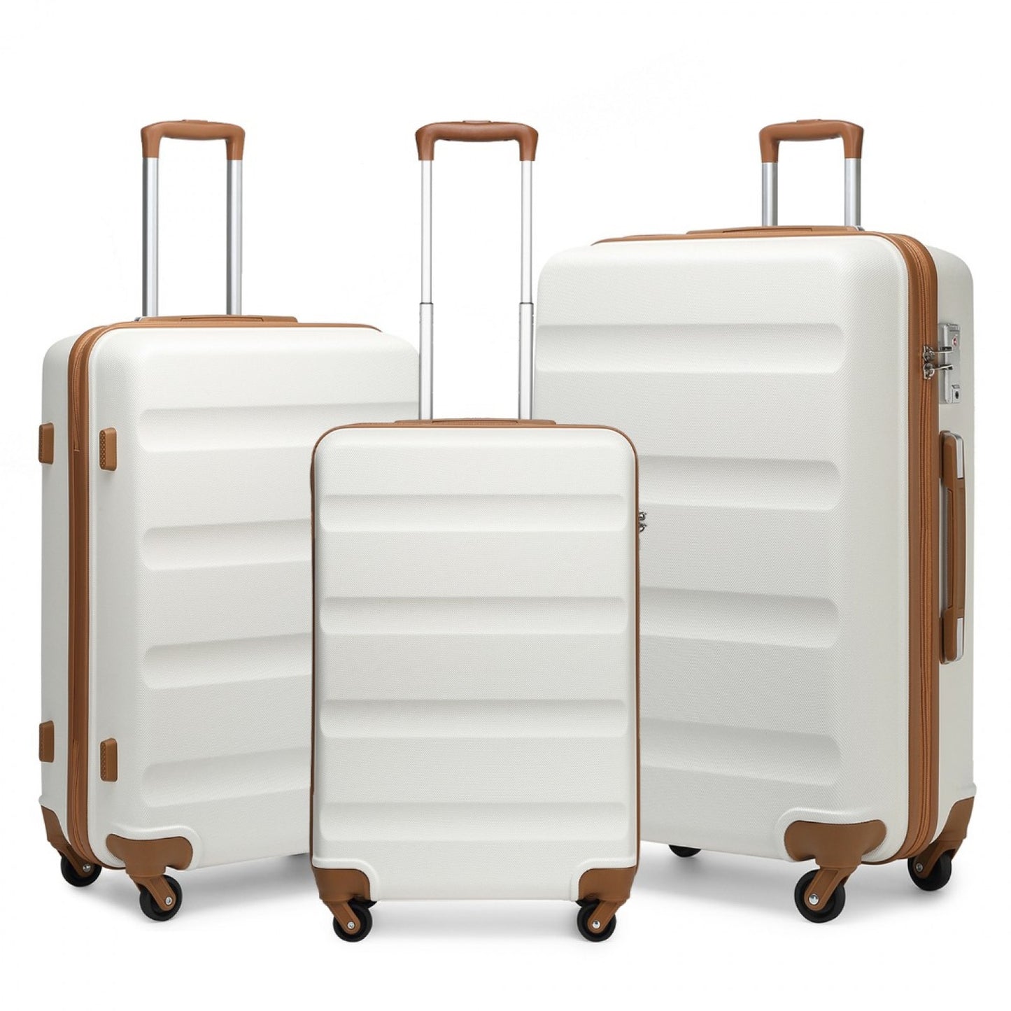 Kono 3-Piece Lightweight ABS Hardshell Suitcase Set - 19, 24, 28 Inch with Secure TSA Lock (K2191L) - Cream