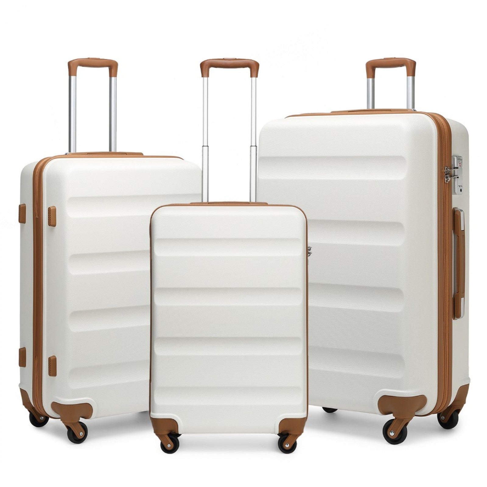 Kono 3-Piece Lightweight ABS Hardshell Suitcase Set - 19, 24, 28 Inch with Secure TSA Lock (K2191L) - Cream