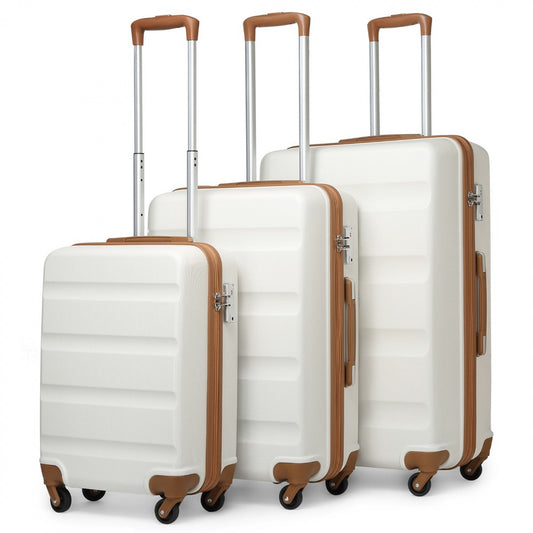 Kono 3-Piece Lightweight ABS Hardshell Suitcase Set - 19, 24, 28 Inch with Secure TSA Lock (K2191L) - Cream