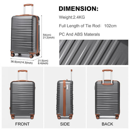 British Traveller Durable Polycarbonate and ABS Hard Shell Suitcase With TSA Lock (K2391L) - Grey & Brown