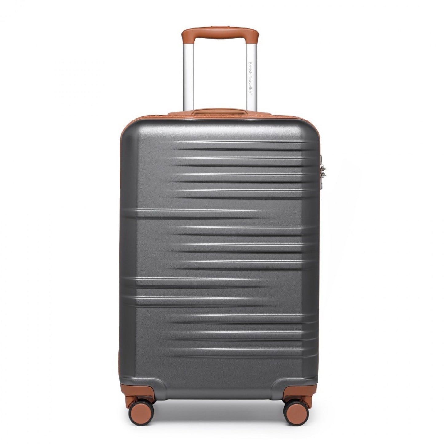British Traveller Durable Polycarbonate and ABS Hard Shell Suitcase With TSA Lock (K2391L) - Grey & Brown