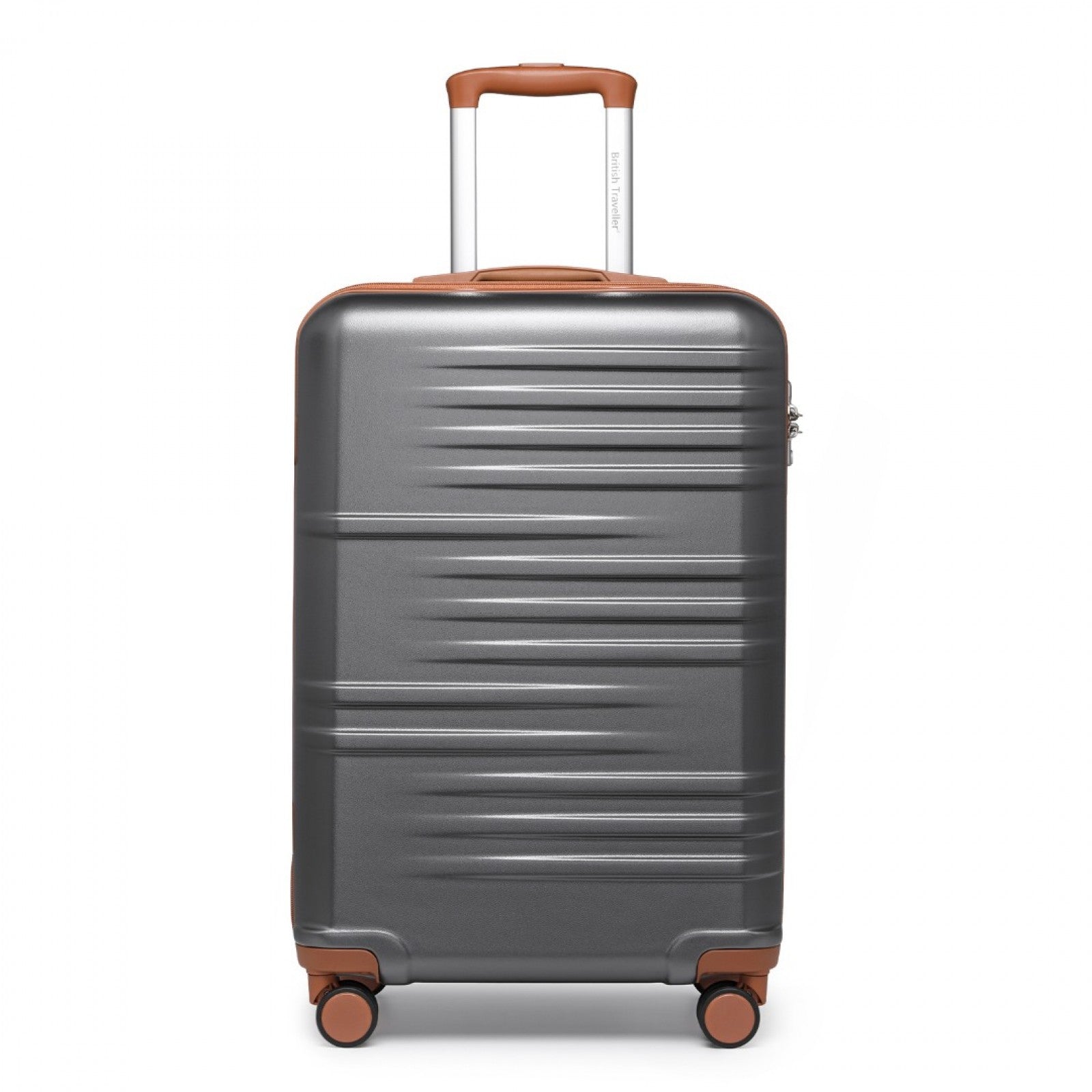British Traveller Durable Polycarbonate and ABS Hard Shell Suitcase With TSA Lock (K2391L) - Grey & Brown