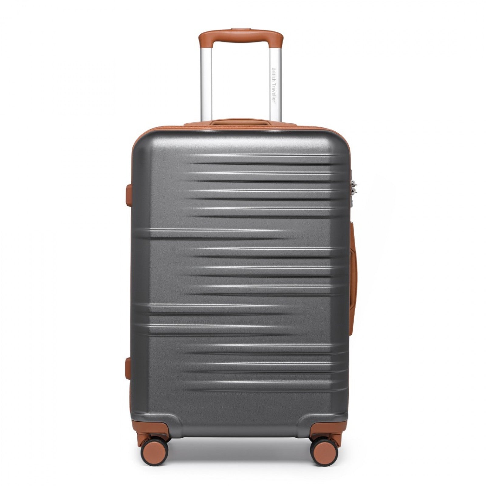 British Traveller Durable Polycarbonate and ABS Hard Shell Suitcase With TSA Lock (K2391L) - Grey & Brown