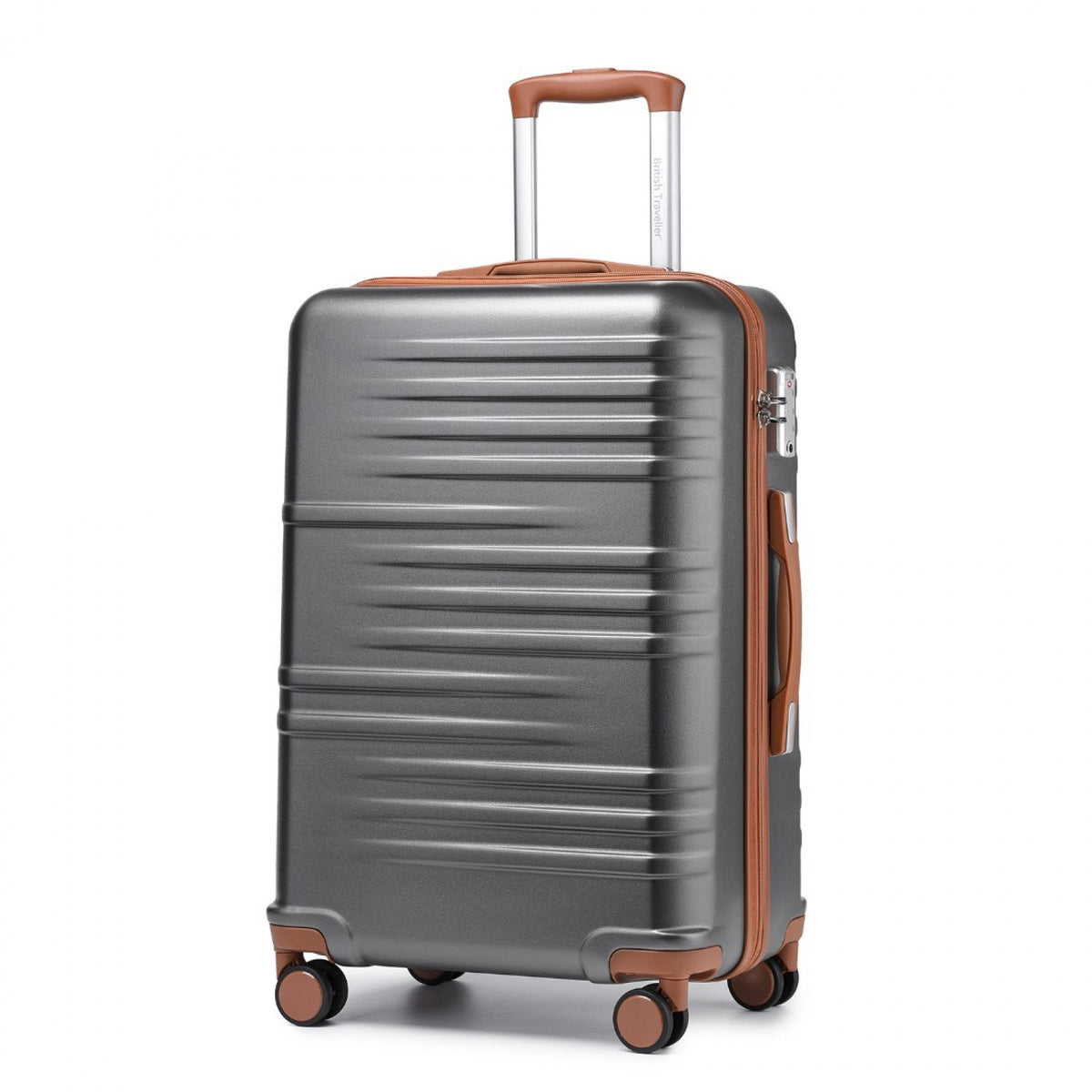 British Traveller Durable Polycarbonate and ABS Hard Shell Suitcase With TSA Lock (K2391L) - Grey & Brown
