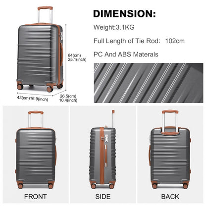 British Traveller Durable Polycarbonate and ABS Hard Shell Suitcase With TSA Lock (K2391L) - Grey & Brown