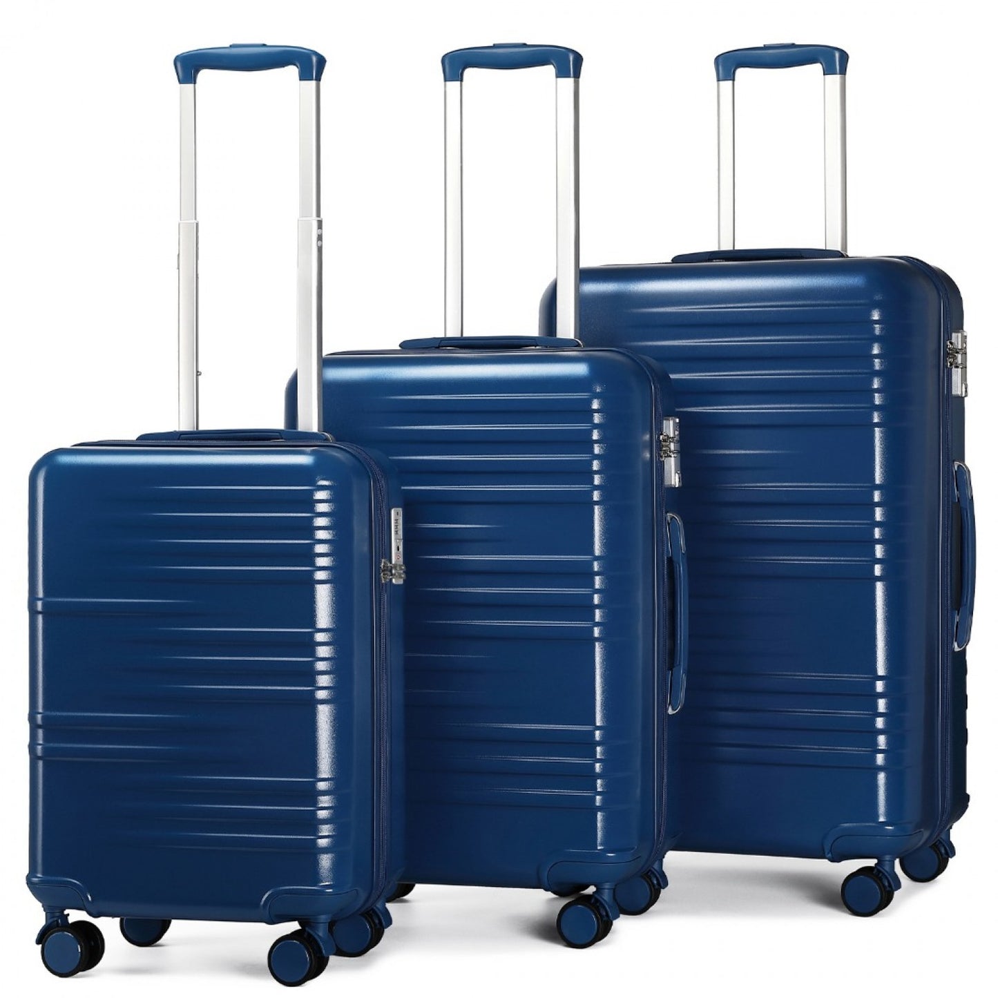 British Traveller 3 Pcs Set Durable Polycarbonate and ABS Hard Shell Suitcase With TSA Lock (K2391L) - Navy