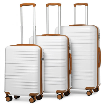British Traveller 3 Pcs Set Durable Polycarbonate and ABS Hard Shell Suitcase With TSA Lock (K2391L) - White