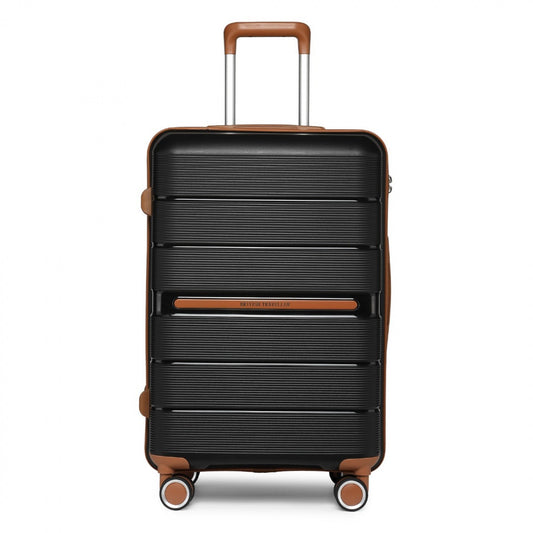British Traveller 3 Pcs Multi-Texture Polypropylene Hard Shell Suitcase With TSA Lock (K2392L) - Black
