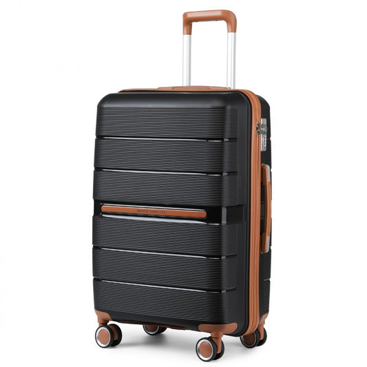 British Traveller Multi-Texture Polypropylene Hard Shell Suitcase With TSA Lock (K2392L) - Black