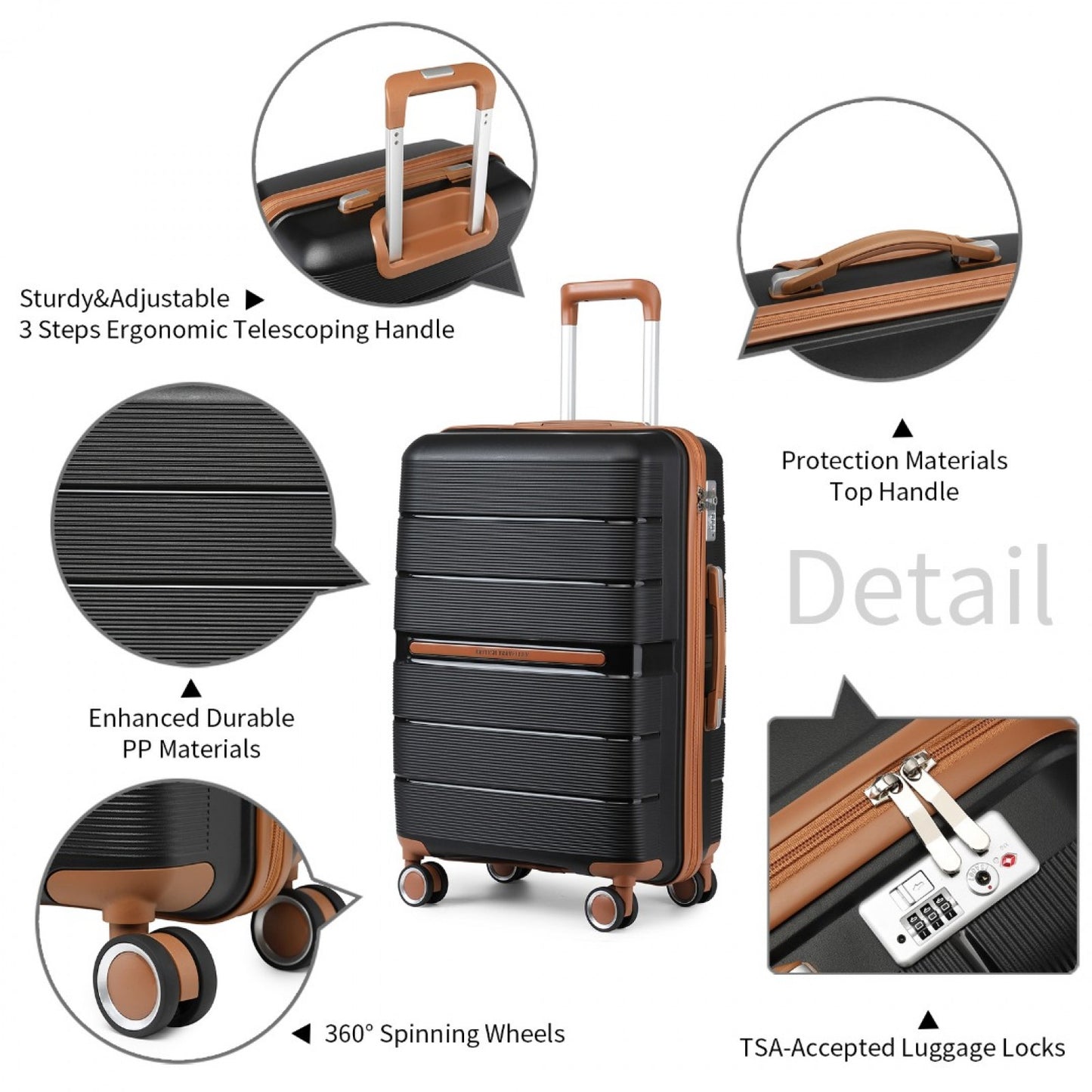 British Traveller Multi-Texture Polypropylene Hard Shell Suitcase With TSA Lock (K2392L) - Black