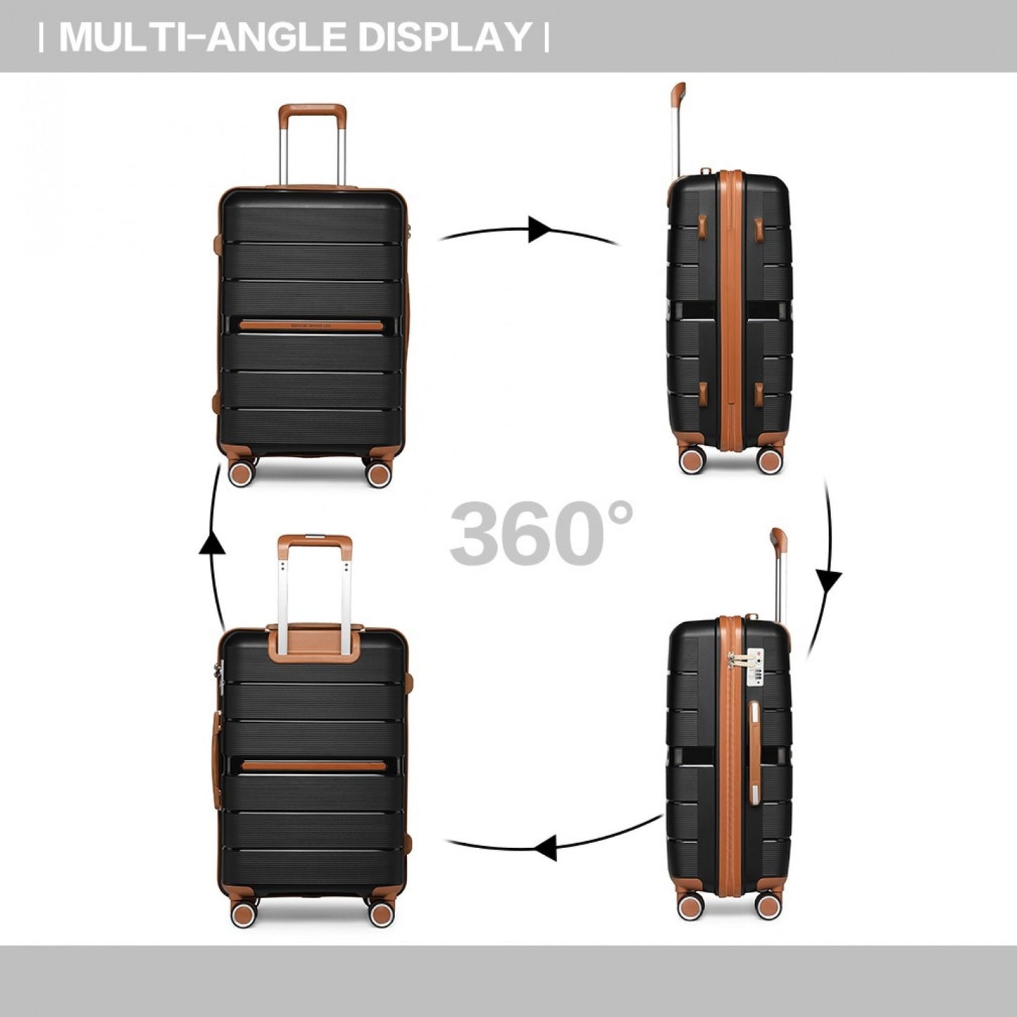 British Traveller Multi-Texture Polypropylene Hard Shell Suitcase With TSA Lock (K2392L) - Black