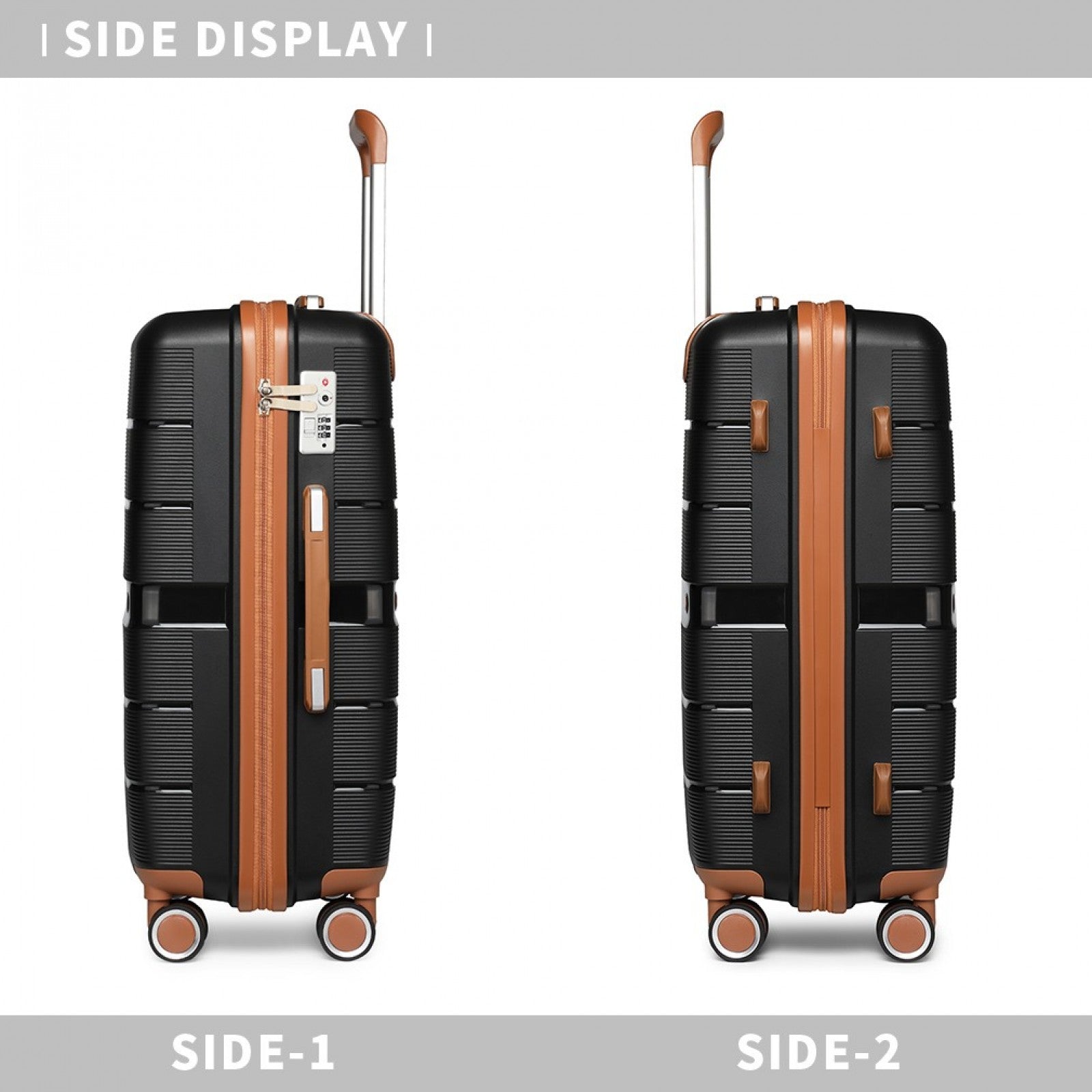 British Traveller 3 Pcs Multi-Texture Polypropylene Hard Shell Suitcase With TSA Lock (K2392L) - Black