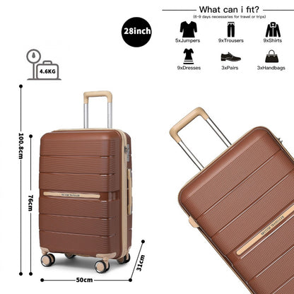 British Traveller Multi-Texture Polypropylene Hard Shell Suitcase With TSA Lock (K2392L) - Brown & Apricot