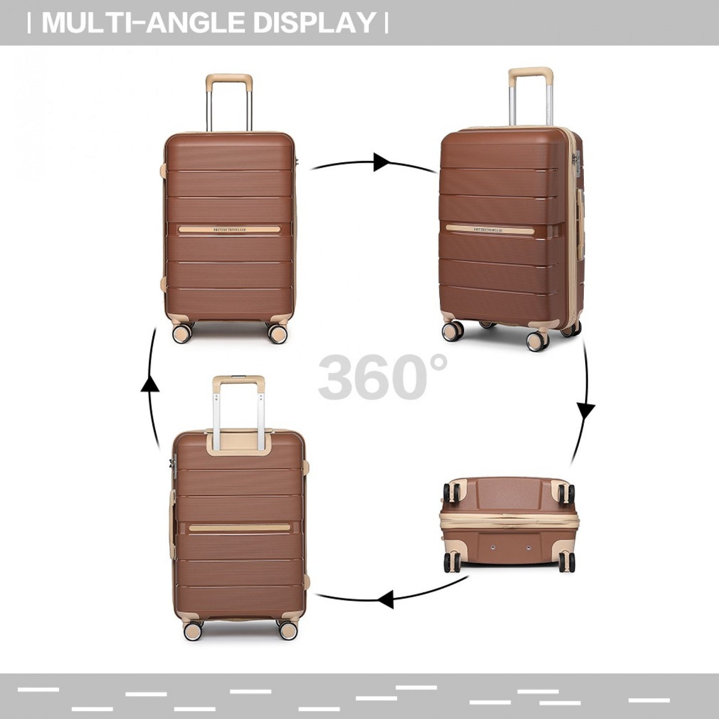 British Traveller Multi-Texture Polypropylene Hard Shell Suitcase With TSA Lock (K2392L) - Brown & Apricot