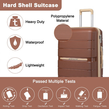 British Traveller Multi-Texture Polypropylene Hard Shell Suitcase With TSA Lock (K2392L) - Brown & Apricot