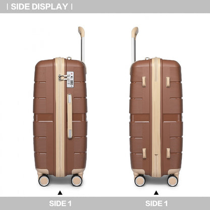 British Traveller Multi-Texture Polypropylene Hard Shell Suitcase With TSA Lock (K2392L) - Brown & Apricot