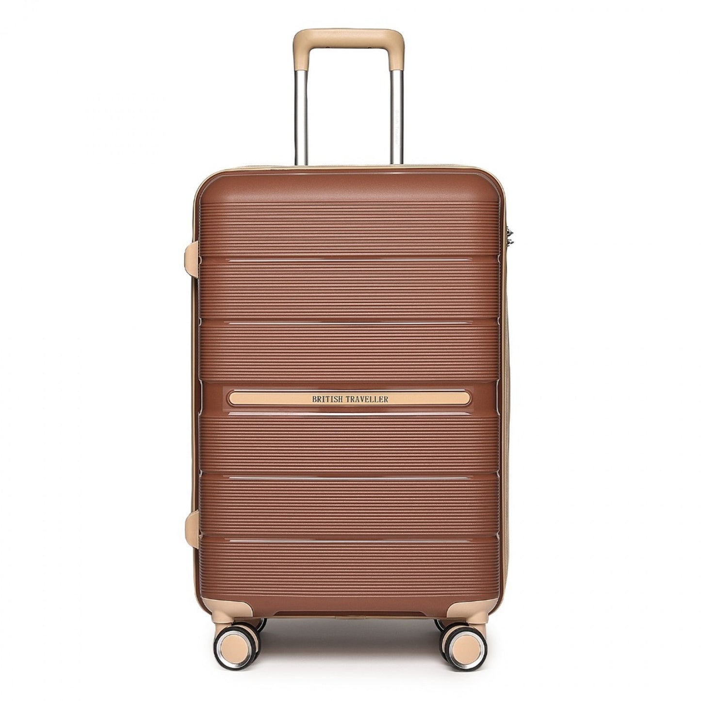 British Traveller Multi-Texture Polypropylene Hard Shell Suitcase With TSA Lock (K2392L) - Brown & Apricot
