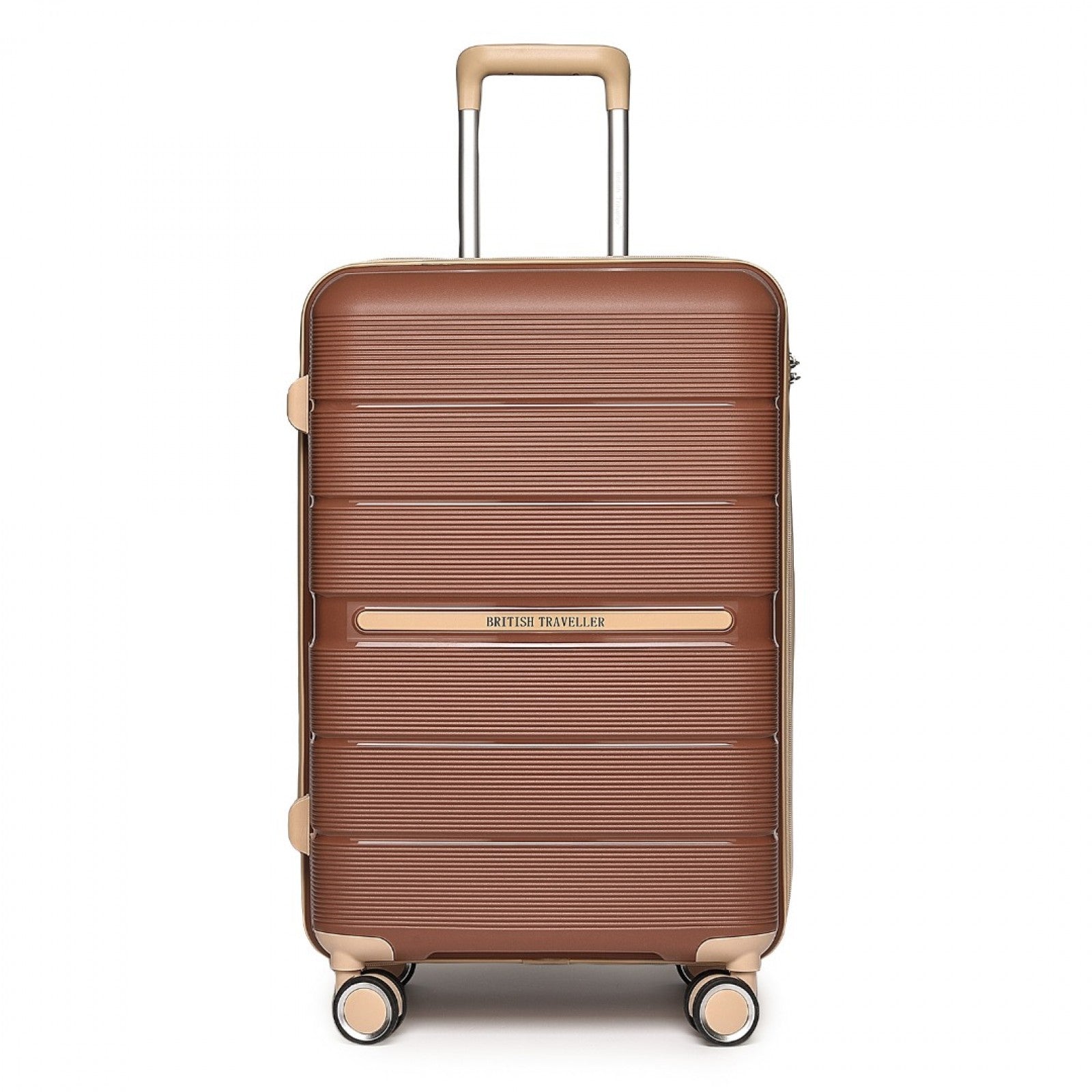 British Traveller Multi-Texture Polypropylene Hard Shell Suitcase With TSA Lock (K2392L) - Brown & Apricot