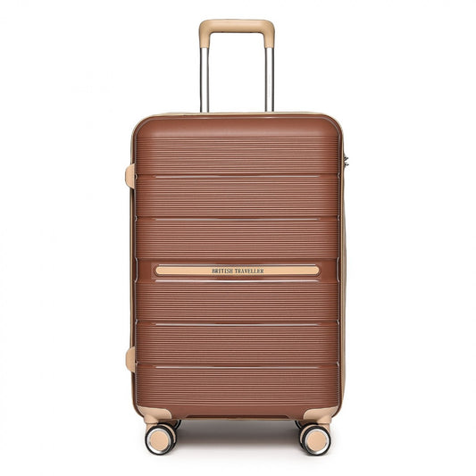 British Traveller Multi-Texture Polypropylene Hard Shell Suitcase With TSA Lock (K2392L) - Brown & Apricot