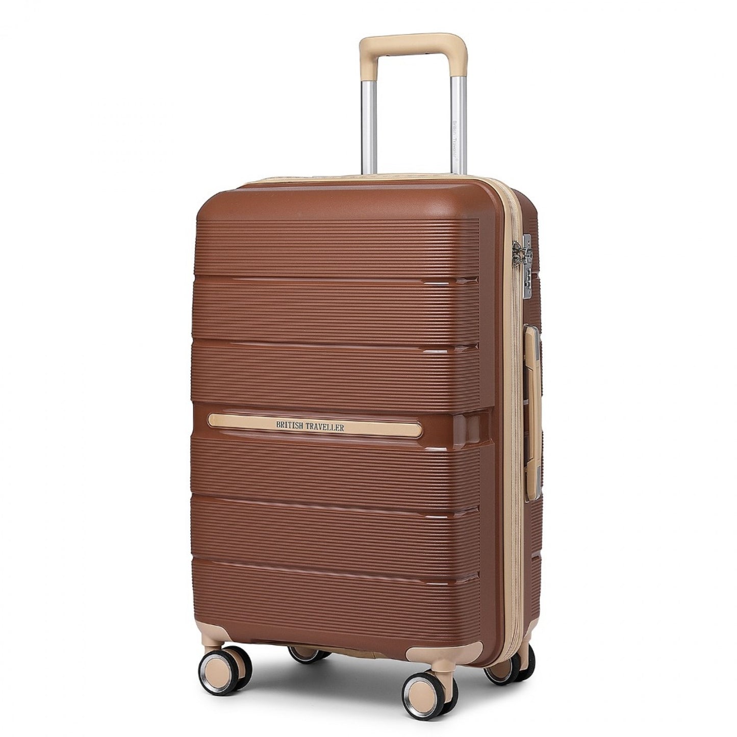 British Traveller Multi-Texture Polypropylene Hard Shell Suitcase With TSA Lock (K2392L) - Brown & Apricot