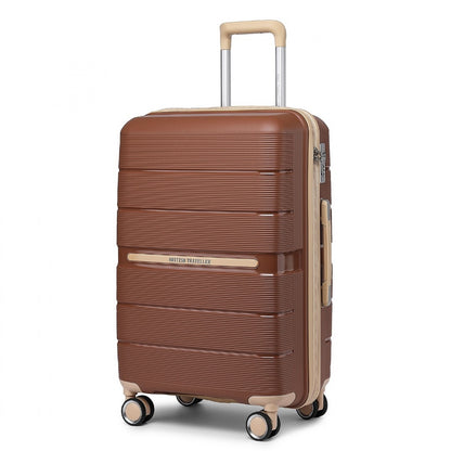 British Traveller Multi-Texture Polypropylene Hard Shell Suitcase With TSA Lock (K2392L) - Brown & Apricot